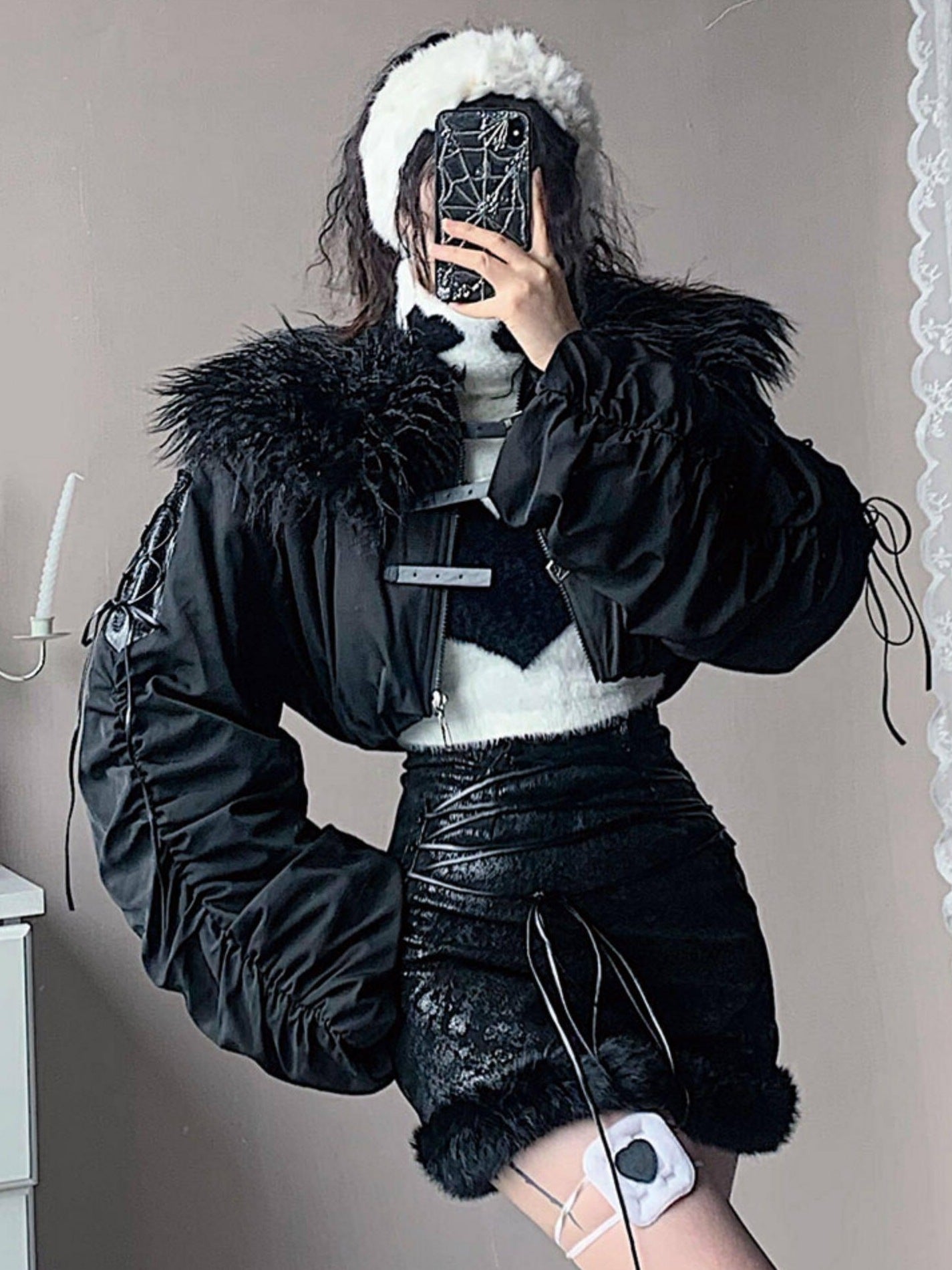 WSW Black Zippered Oversized Streetwear Long Sleeve Unique Collar Cropped Jackets