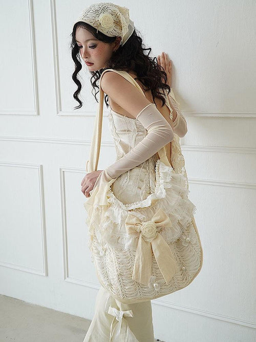 WSW Bow Accent Trendy Canvas Snap Closure Solid Beige Youth Cross Body Bags