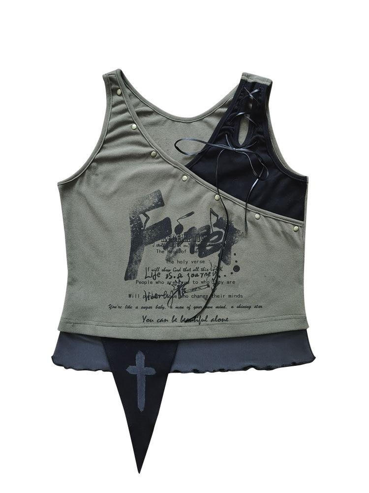 WSW Breathable Cotton Blend Original Cropped Printed Women Army Green Tank Tops