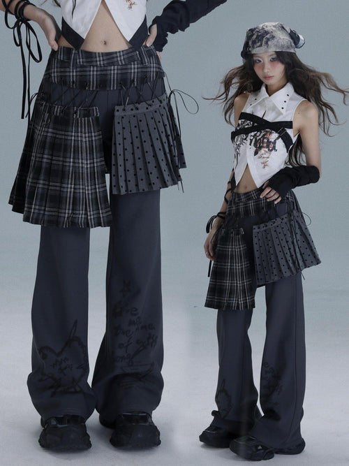 WSW Breathable Polyester Cotton Blend High Waist Dark Gray Long Straight Pants