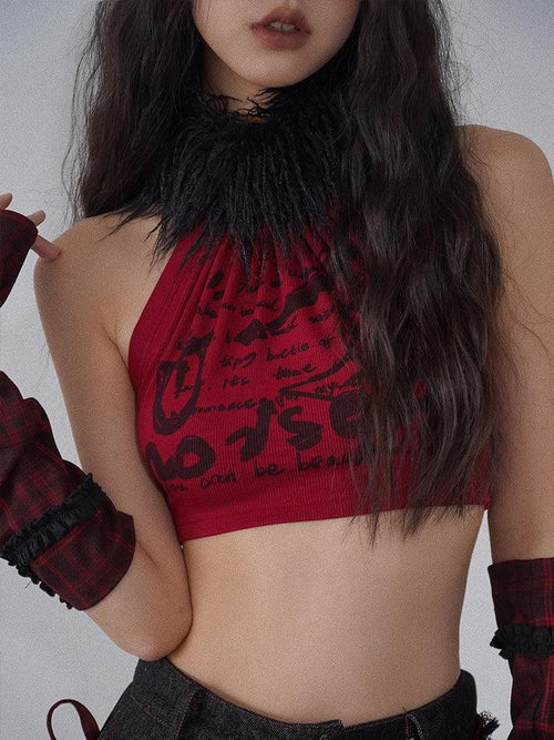 WSW Breathable Pure Cotton Halter Cropped Original Design Women Red Black Tank Tops