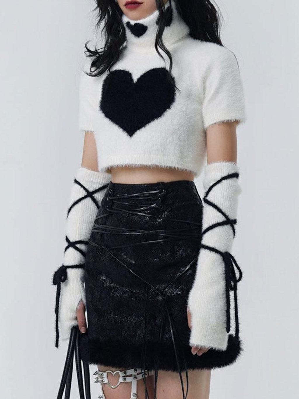 WSW Cozy Faux Wool High Neck Cropped Sweet Style Ivory Pullover Knitwear Sweaters