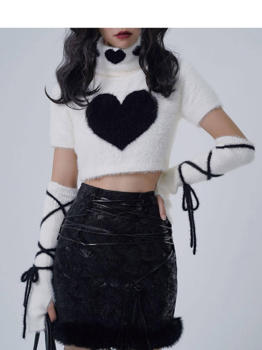 WSW Cozy Faux Wool High Neck Cropped Sweet Style Ivory Pullover Knitwear Sweaters