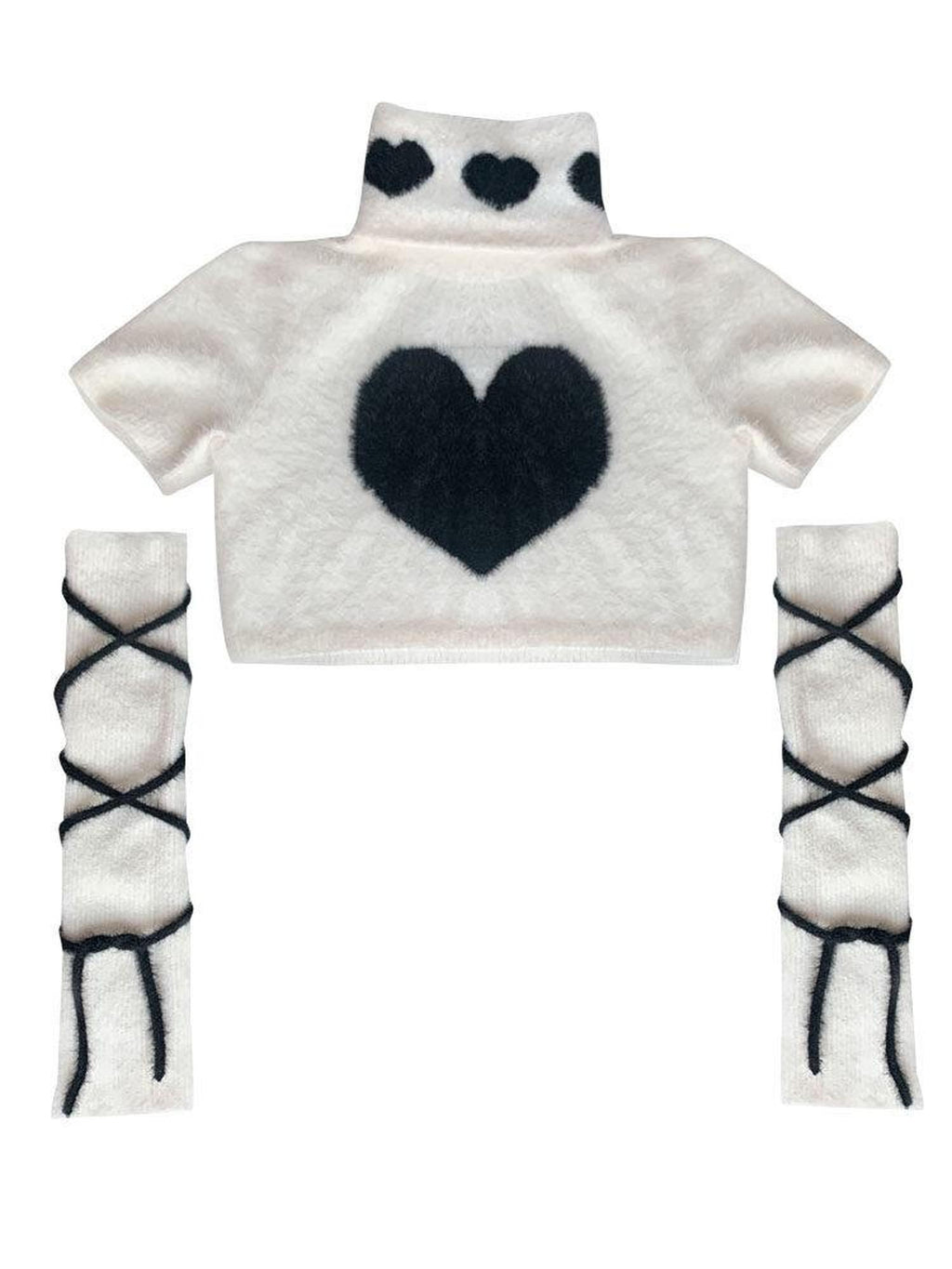 WSW Cozy Faux Wool High Neck Cropped Sweet Style Ivory Pullover Knitwear Sweaters