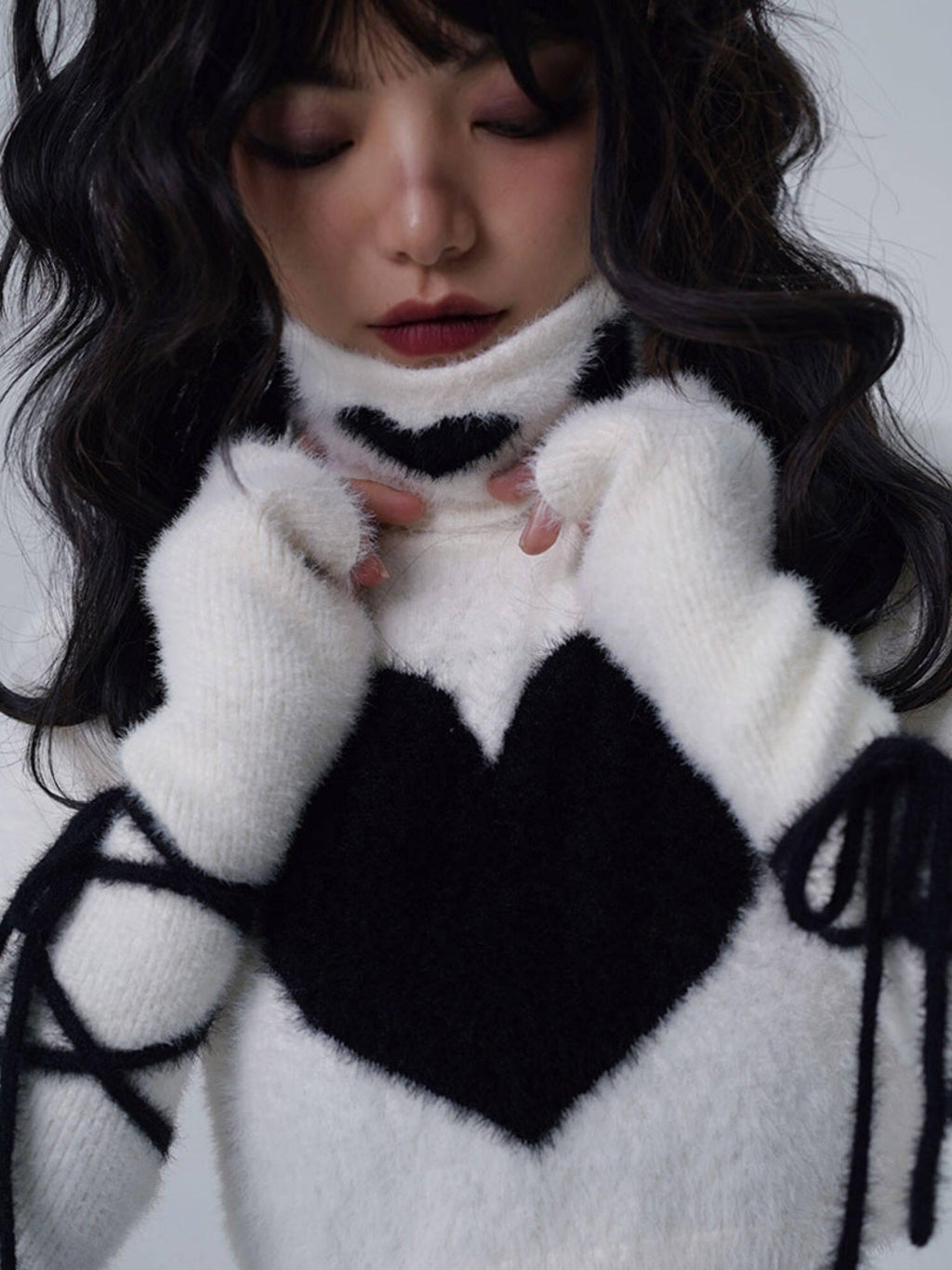 WSW Cozy Faux Wool High Neck Cropped Sweet Style Ivory Pullover Knitwear Sweaters
