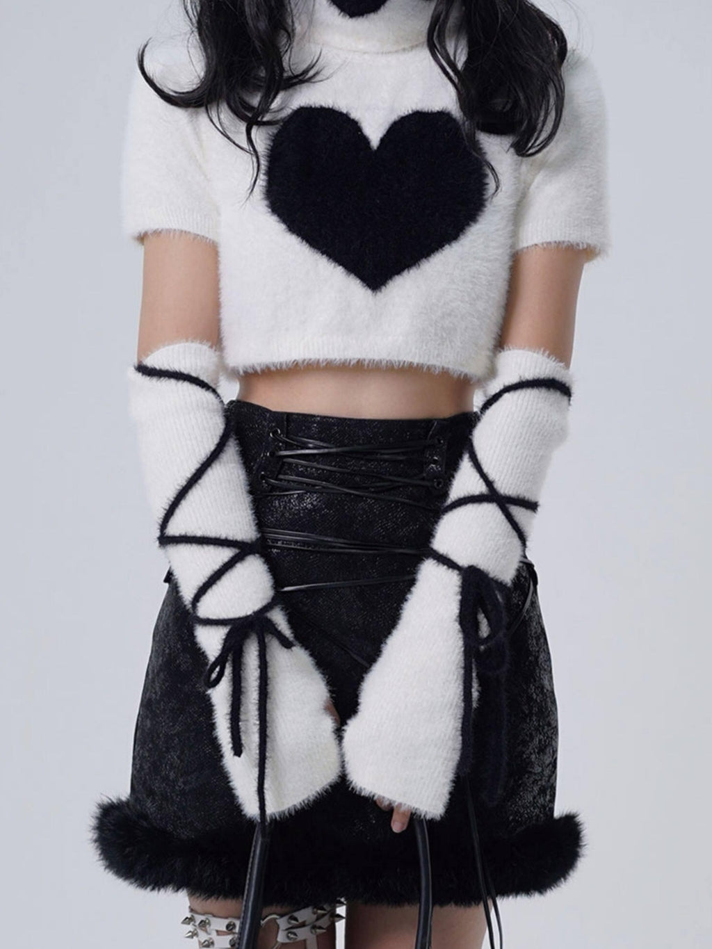WSW Cozy Faux Wool High Neck Cropped Sweet Style Ivory Pullover Knitwear Sweaters