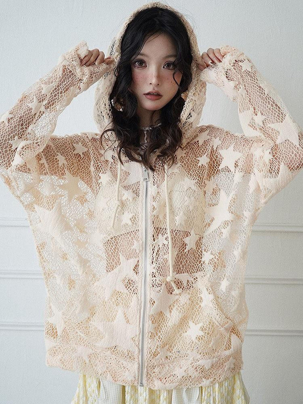 WSW Cozy Midweight Polyester Loose Fit Hooded Streetwear Unisex Solid Beige Hoodies