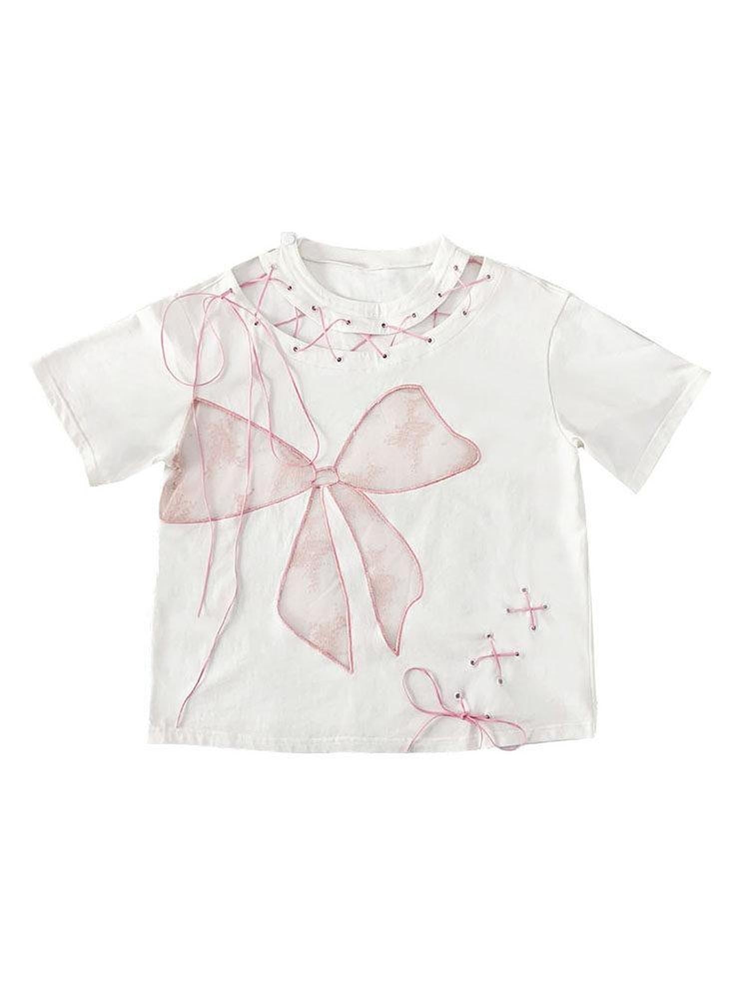 WSW Cute Embroidered Loose Women 100% Cotton Round Neck White Short Sleeve T-Shirts