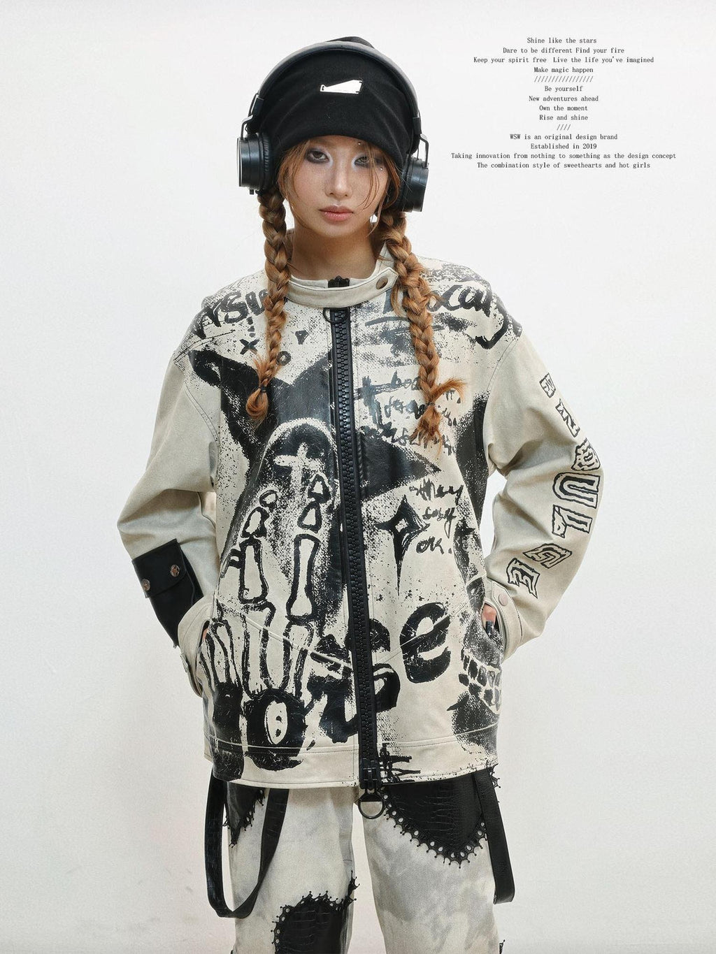 WSW Distressed Oversized Street Unisex Grey Zipper Stand Collar Leather Jackets