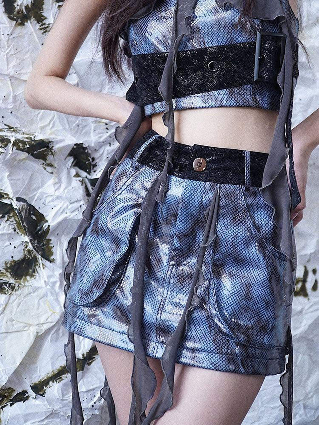WSW Faux Leather Chic Slim Fit A Line Mid Waist Women Daily Date Navy Mini Skirts