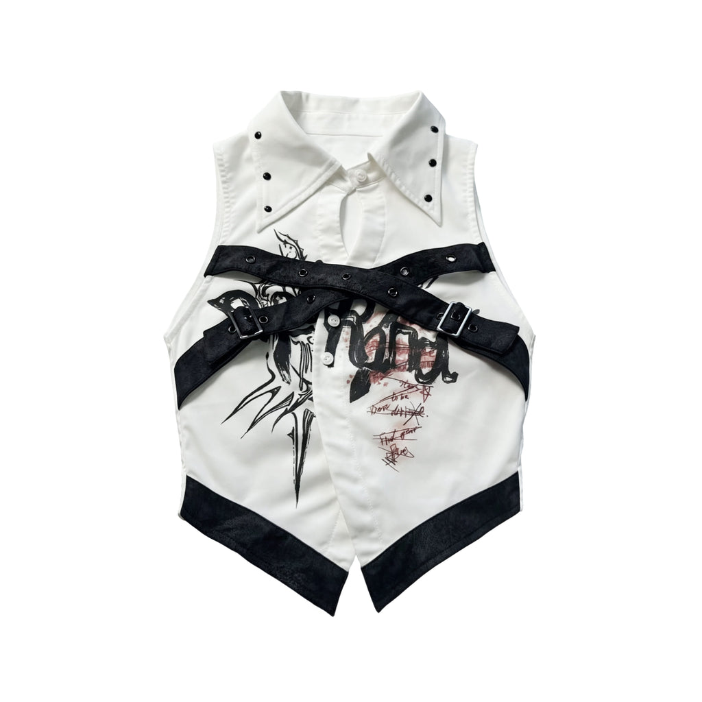 WSW_Flattering_Punk_Slim_Sleeveless_Collared_Cropped_Letter_Print_Polyester_Blouses_MISSTT