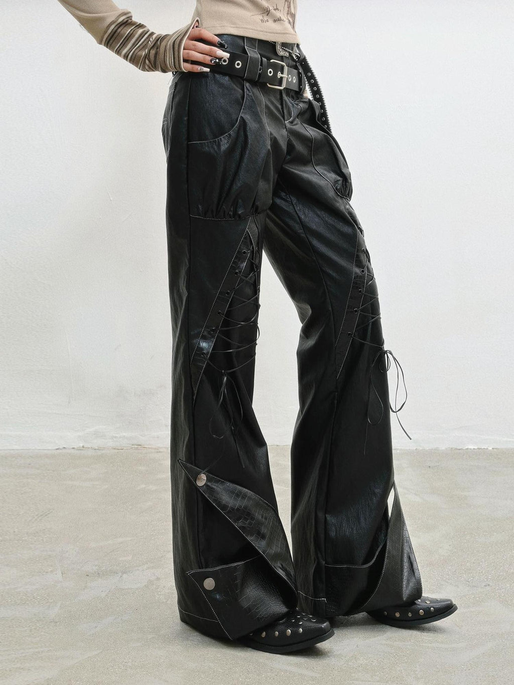 WSW High Waist Slim Straight Leg Long Womens Black Pu Leather Pants