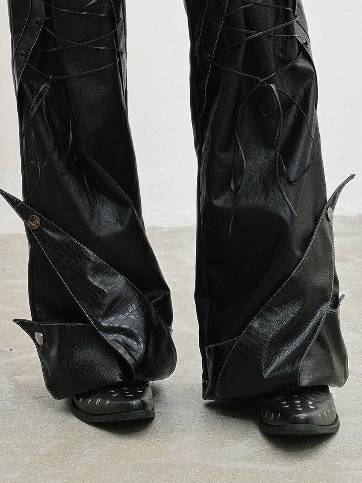 WSW High Waist Slim Straight Leg Long Womens Black Pu Leather Pants