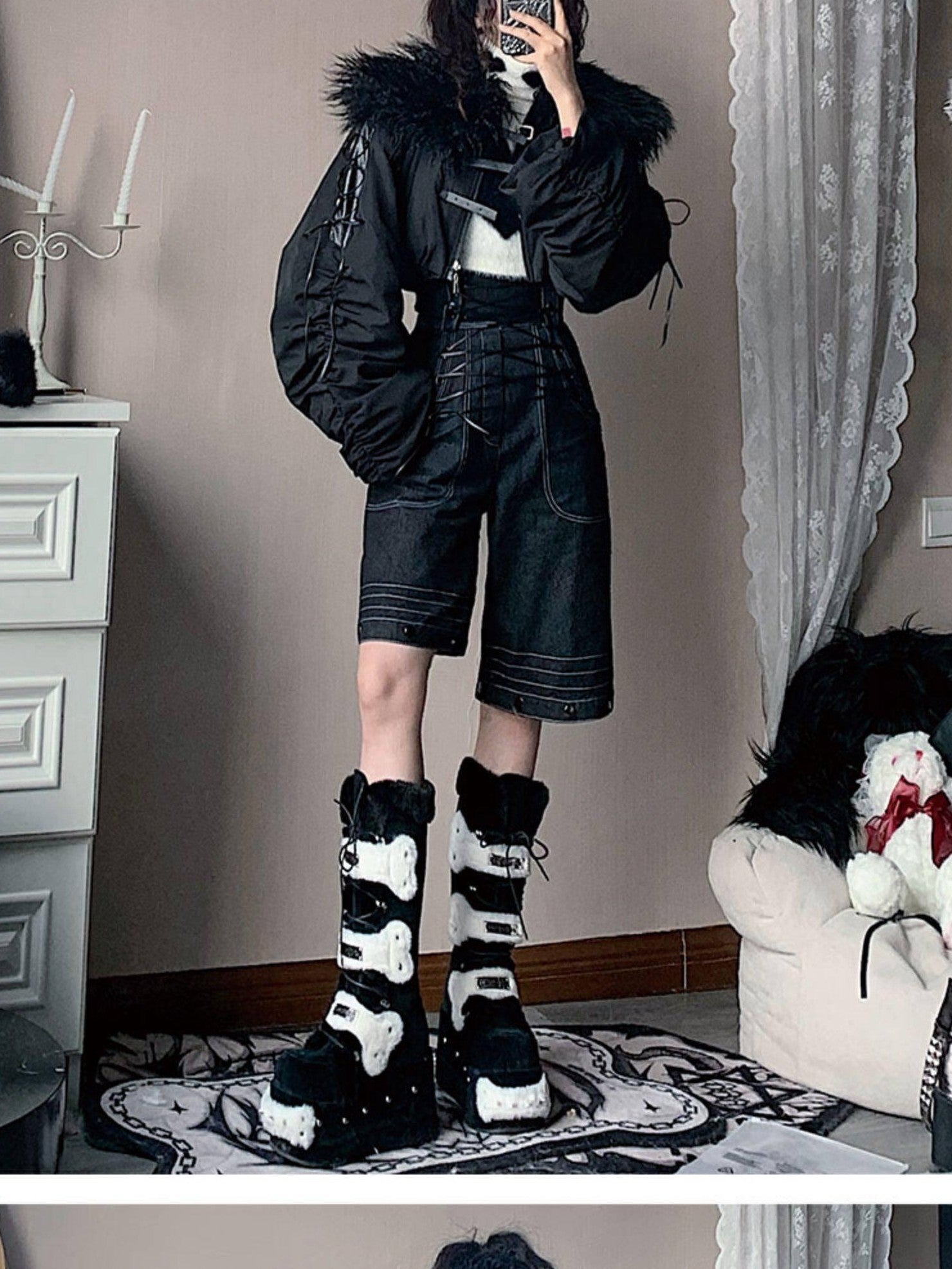 WSW High Waist Suspender Straight Leg Casual Black Denim Straight Jeans