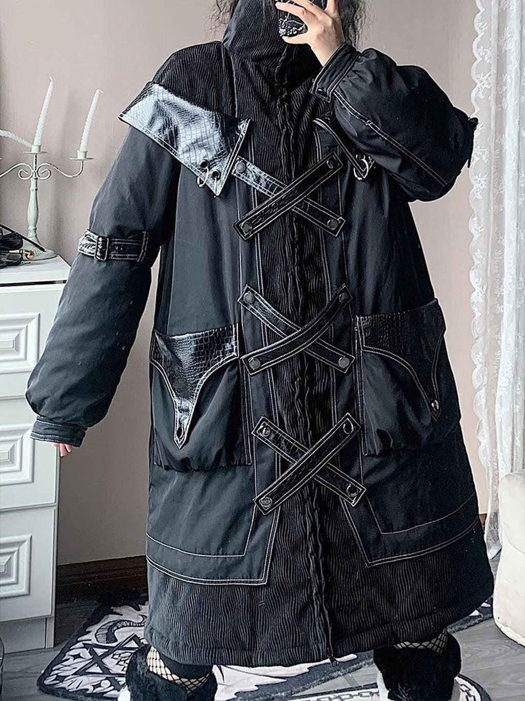 WSW Insulated Warm Street Straight Mid Length Black Puffer Jackets