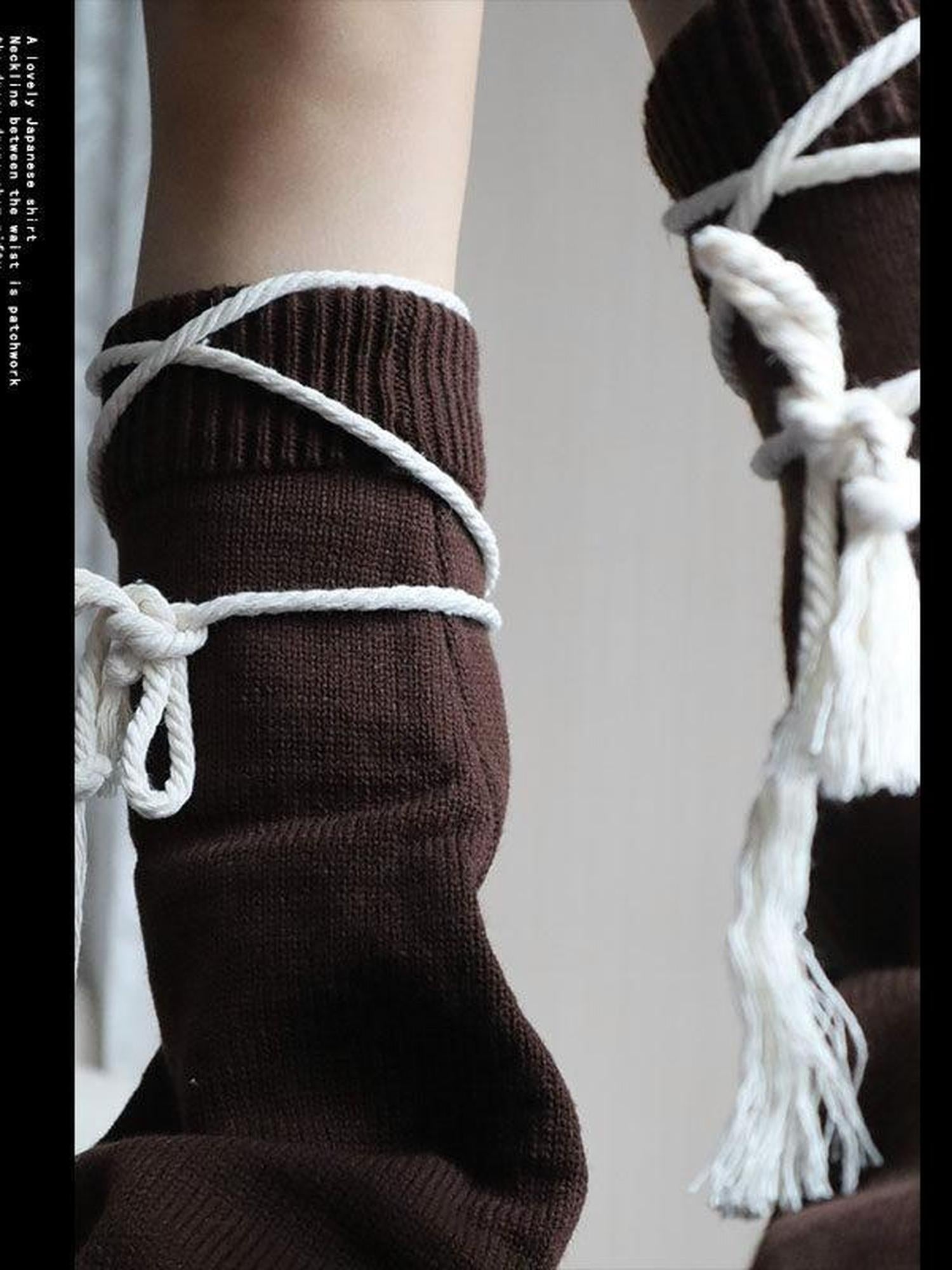 WSW Leg Shaping Knitted Long Solid Coffee Khaki Women Over The Knee Leg Warmers