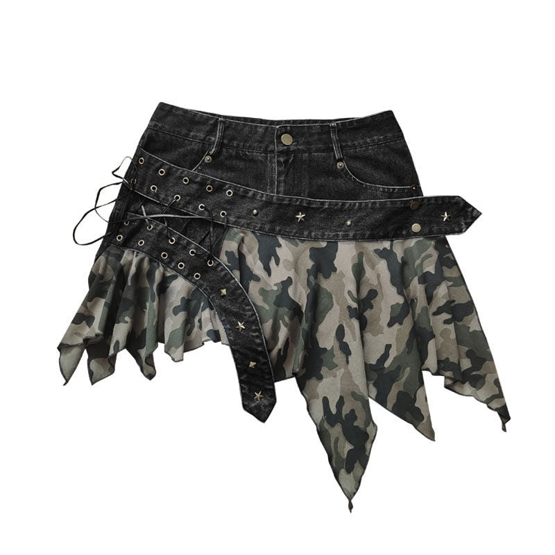 WSW_Low_Waist_Distressed_Cotton_Stretch_Tie_Detail_Asymmetric_Hem_Women_Skorts_Jeans_MISSTT