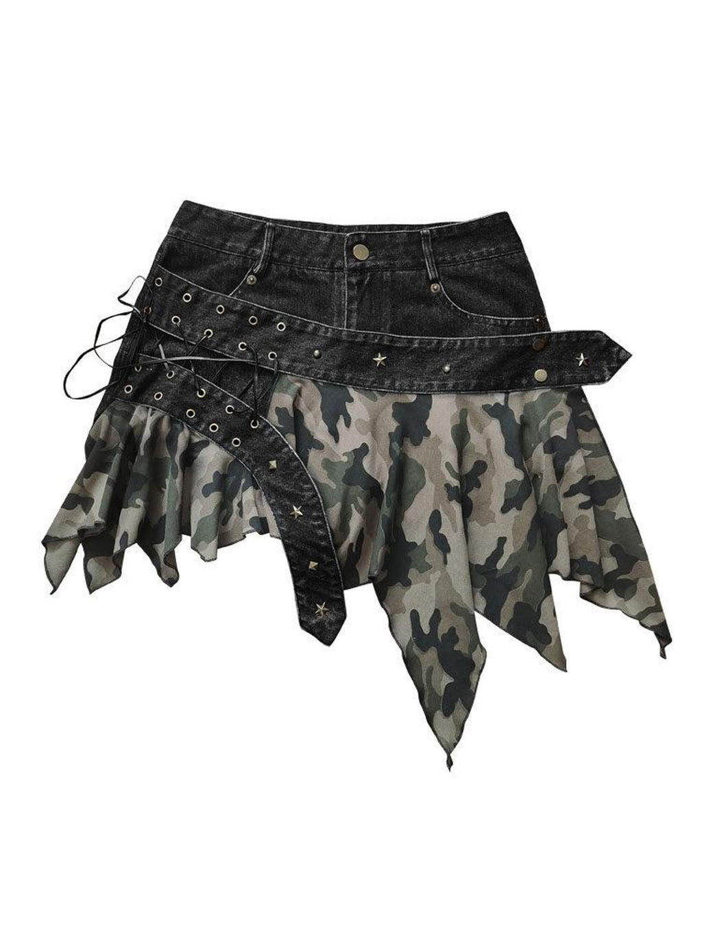 WSW Low Waist Distressed Cotton Stretch Tie Detail Asymmetric Hem Women Skorts Jeans