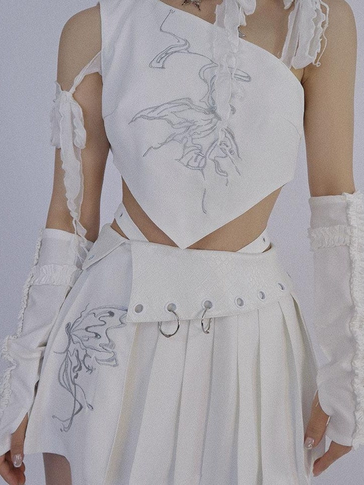 WSW Original Design Asymmetrical One Shoulder White Solid Women Tank Tops