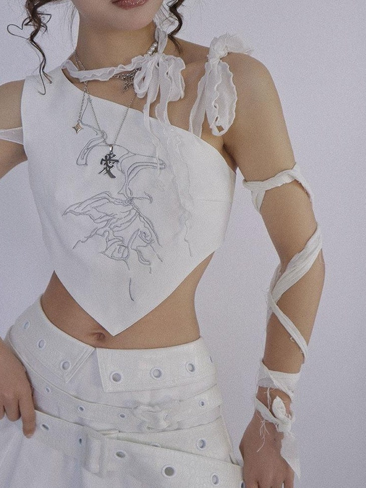 WSW Original Design Asymmetrical One Shoulder White Solid Women Tank Tops