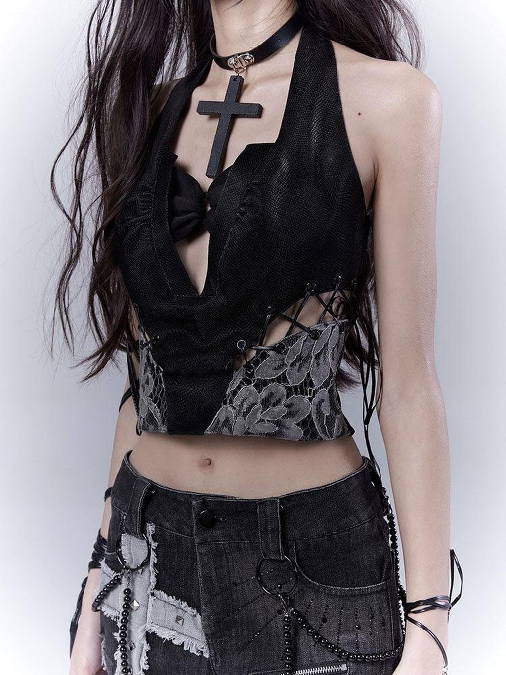 WSW Original Design Pu Halter Cropped No Padding Black Women Slim Fit Tank Tops