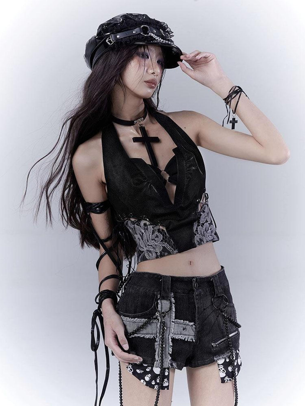 WSW Original Design Pu Halter Cropped No Padding Black Women Slim Fit Tank Tops
