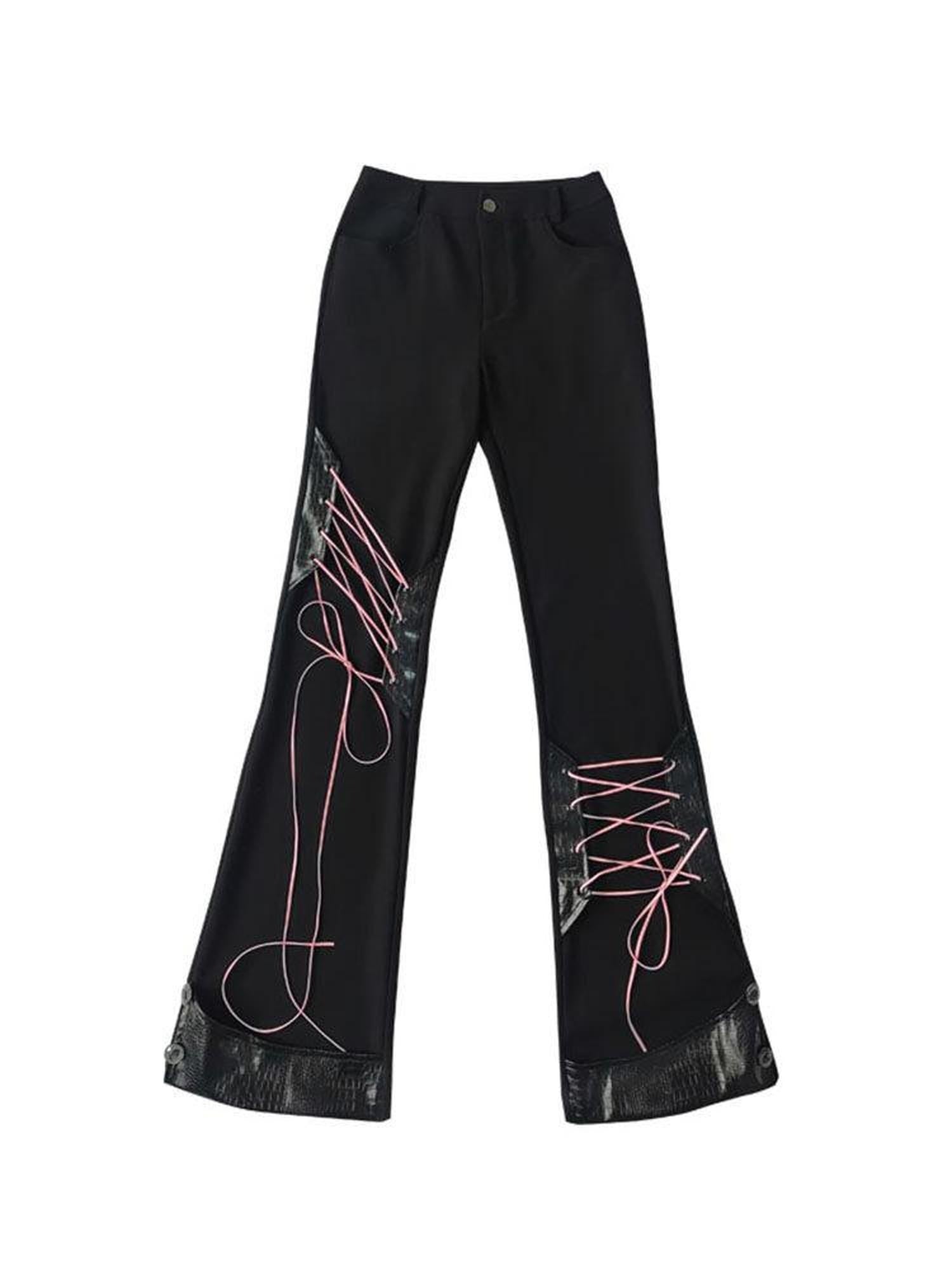 WSW Original Micro Flare Low Waist Black Polyester Women Student Casual Flare Pants