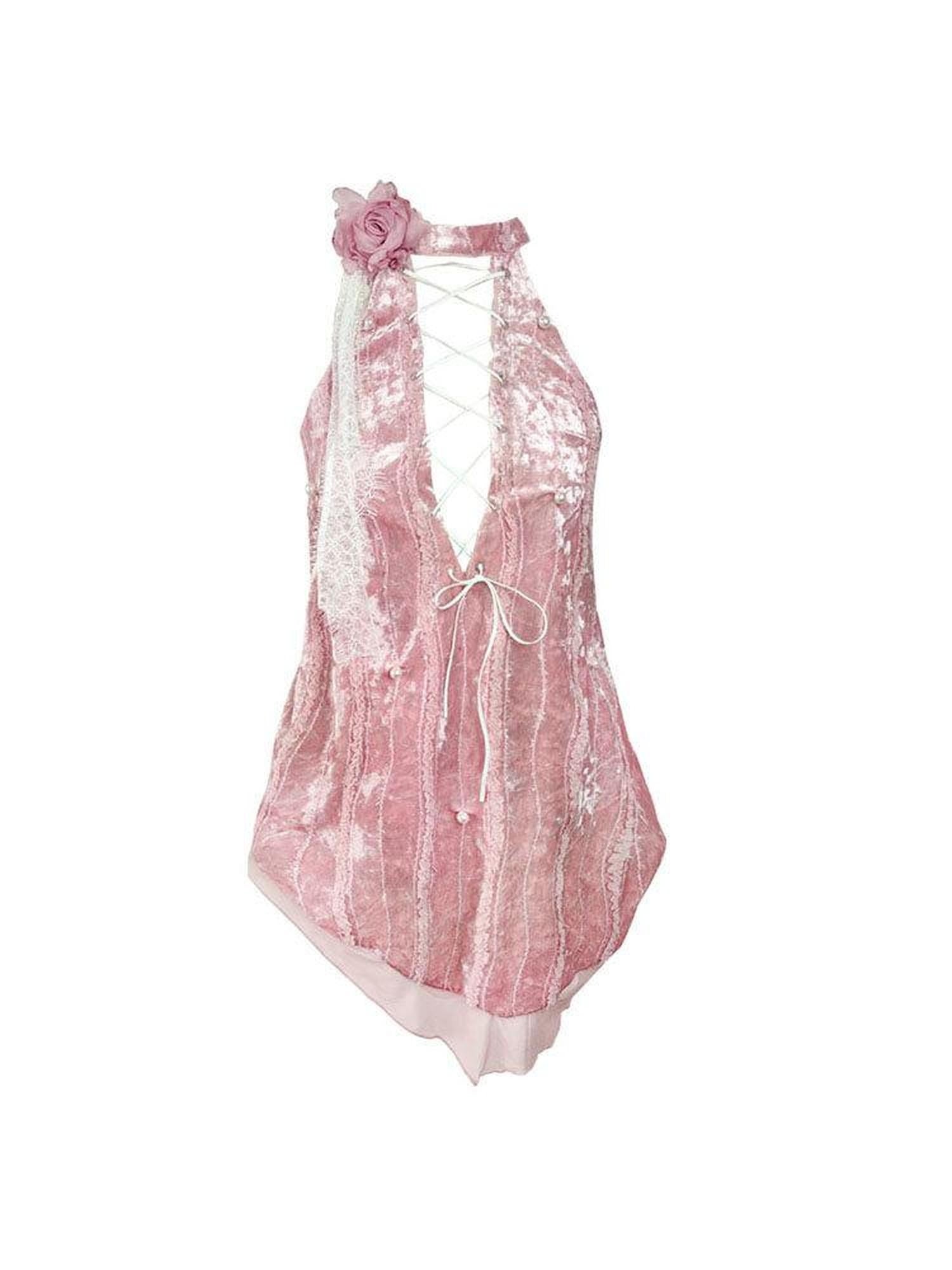 WSW Original Pink Design Flattering Mid Length Halter Neck Stretch Polyester Blouses