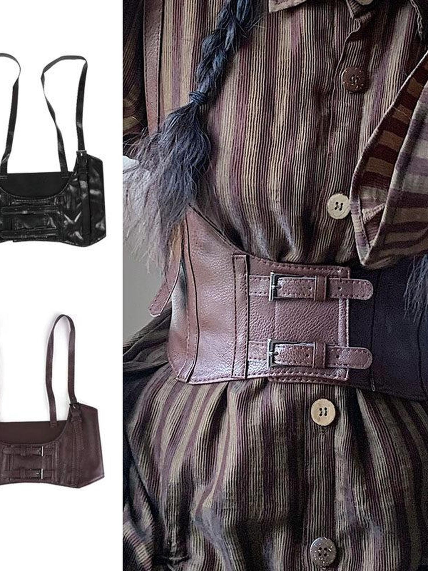 WSW Pu Leather Belted Waist Cinch Alloy Buckle Unisex Youth Black Coffee Vests