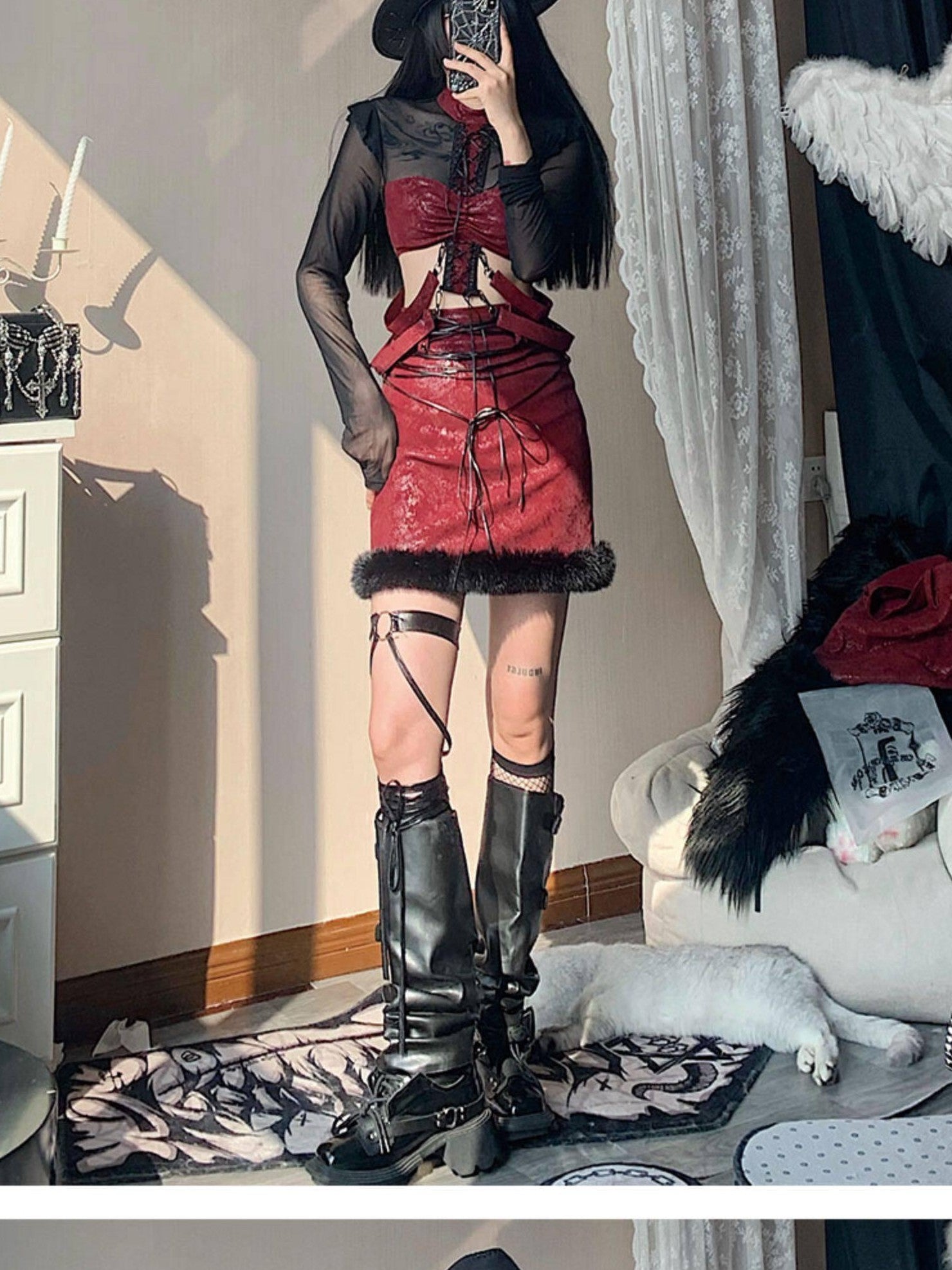 WSW Pu Leather Slim Fit Cropped Long Sleeve Original Burgundy Black Blouses