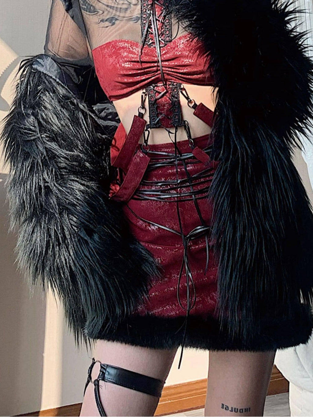 WSW Pu Leather Slim Fit Cropped Long Sleeve Original Burgundy Black Blouses