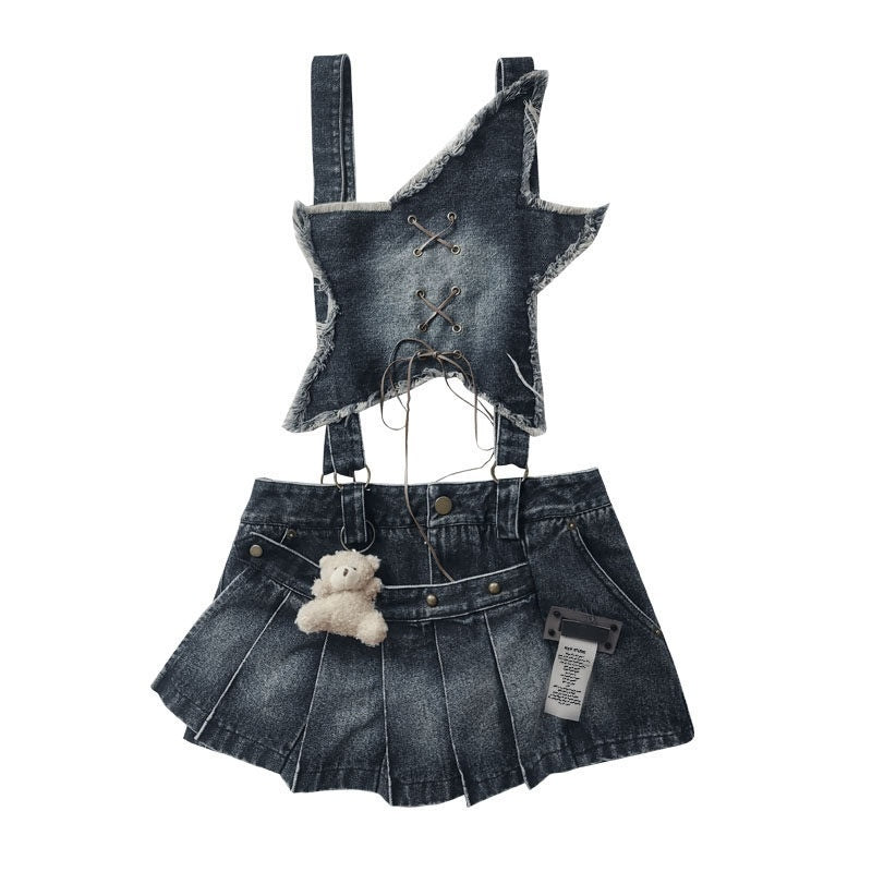 WSW_Pure_Cotton_Short_Length_Built_In_Shorts_High_Waist_Casual_Women_Gray_Blue_Skorts_MISSTT