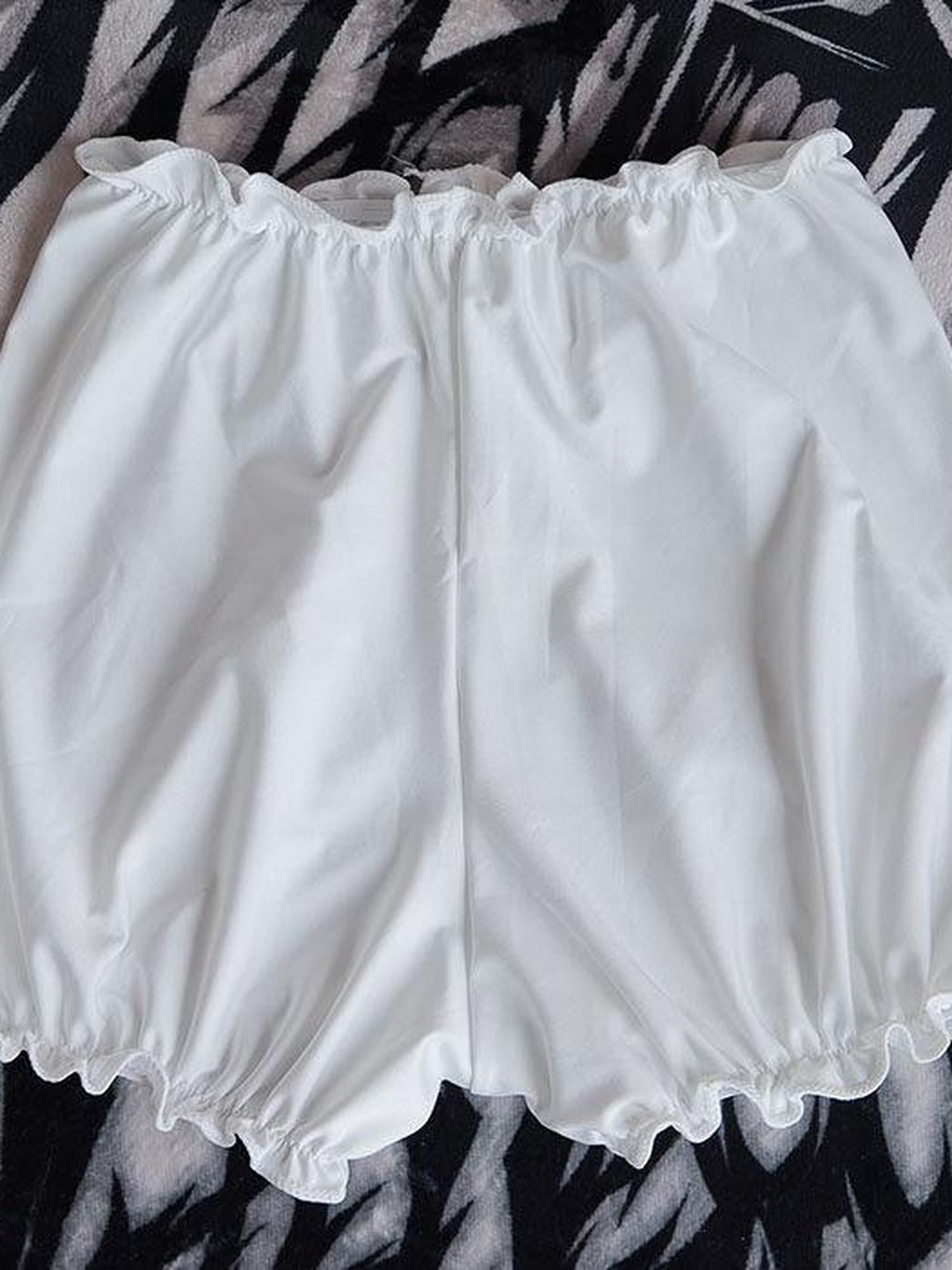 WSW Safety Lined Ruffle Trim Mid Waist Boyshorts Women Black White Short Trousers