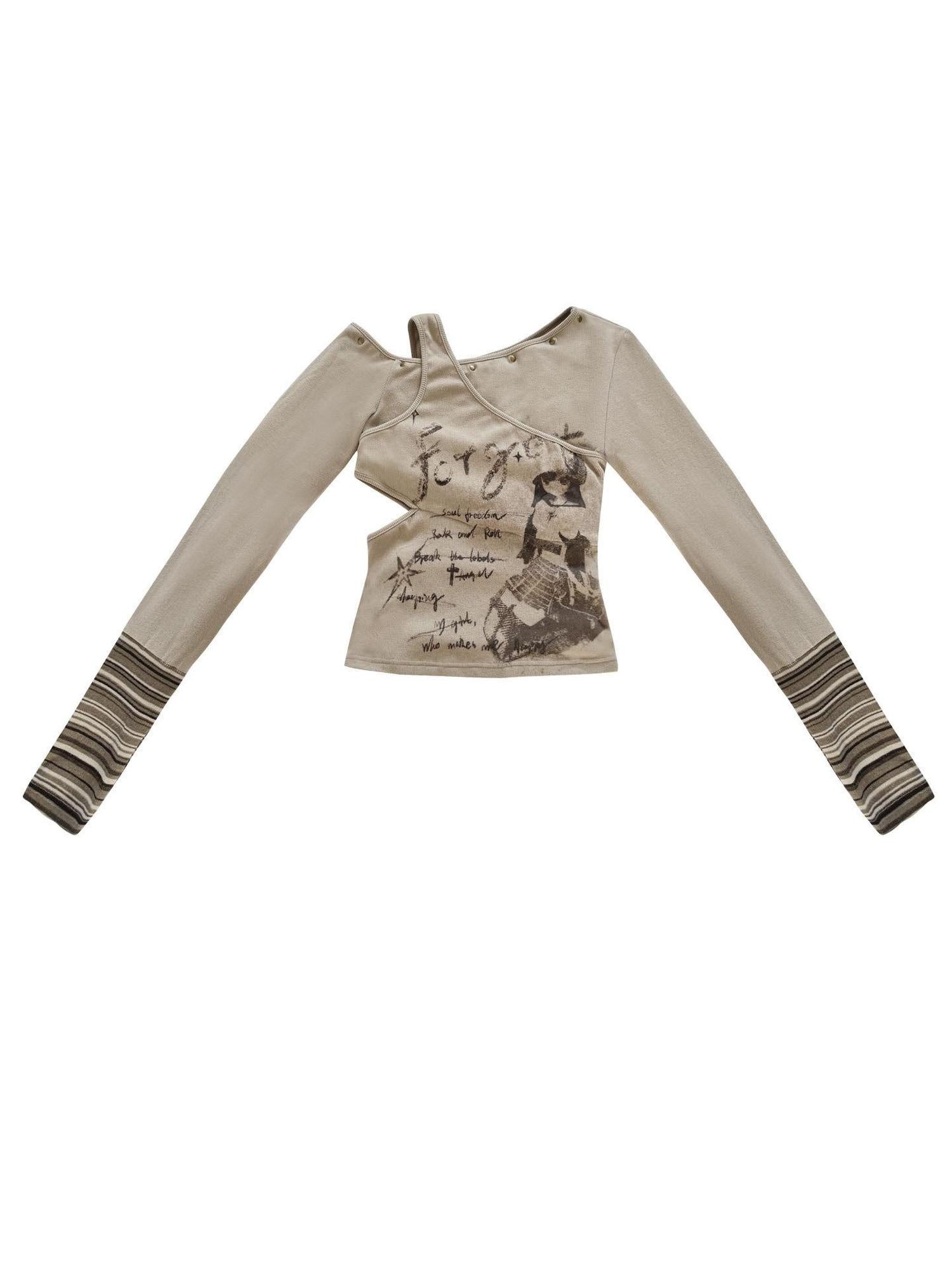 WSW Sexy Backless Slim Fit Asymmetric Neck Printed Camel Women Long Sleeve T-Shirts