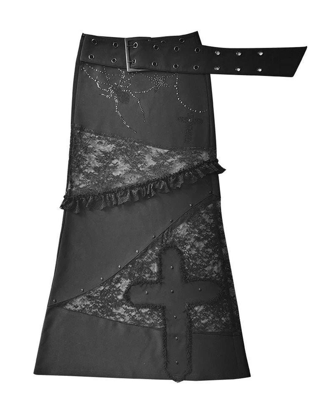 WSW Sexy Gothic Lace Low Waist Straight Cut Women Everyday Black Maxi Skirts