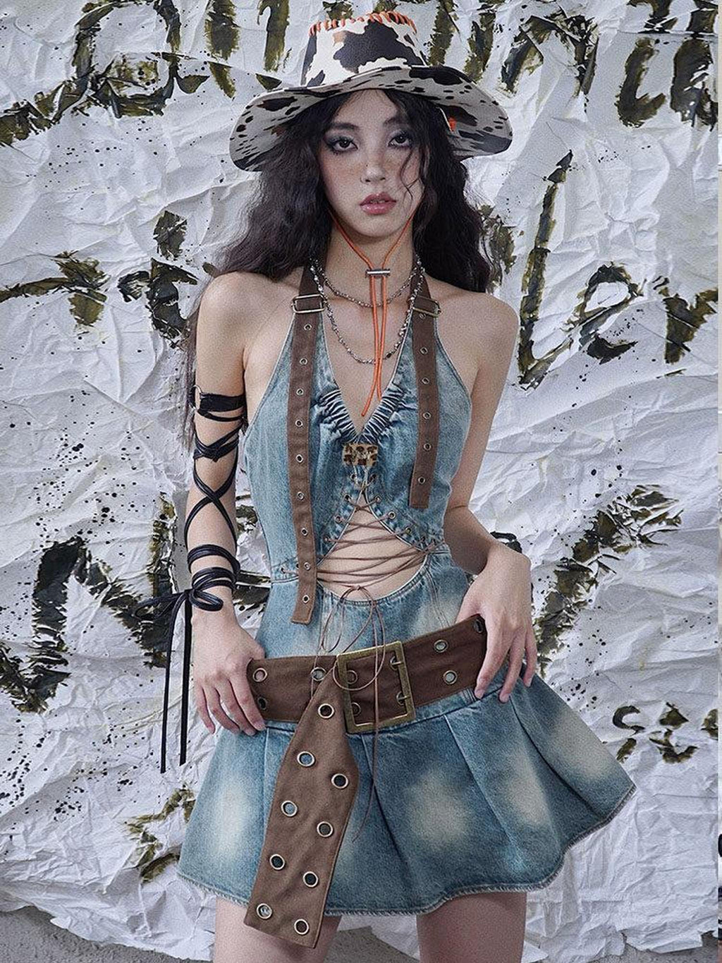 WSW Sexy Tie Halter Denim Cotton Sleeveless Women Casual Hippie Traveler Mini Dresses