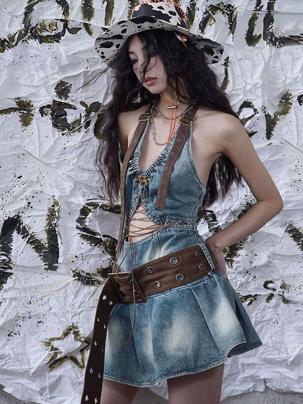 WSW Sexy Tie Halter Denim Cotton Sleeveless Women Casual Hippie Traveler Mini Dresses
