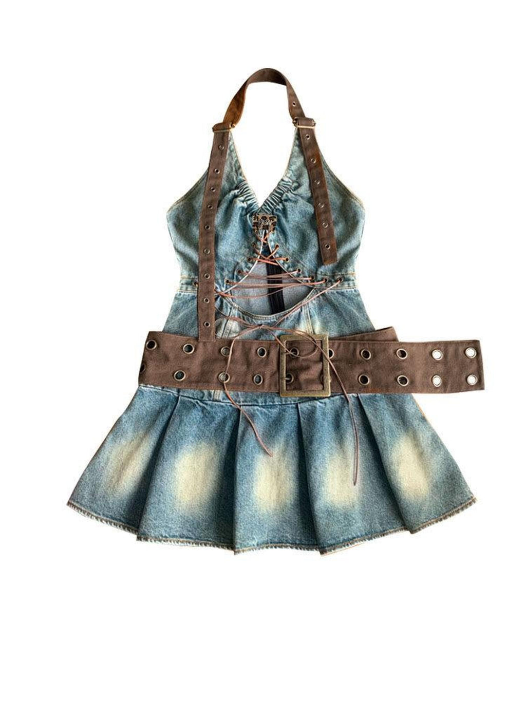 WSW Sexy Tie Halter Denim Cotton Sleeveless Women Casual Hippie Traveler Mini Dresses
