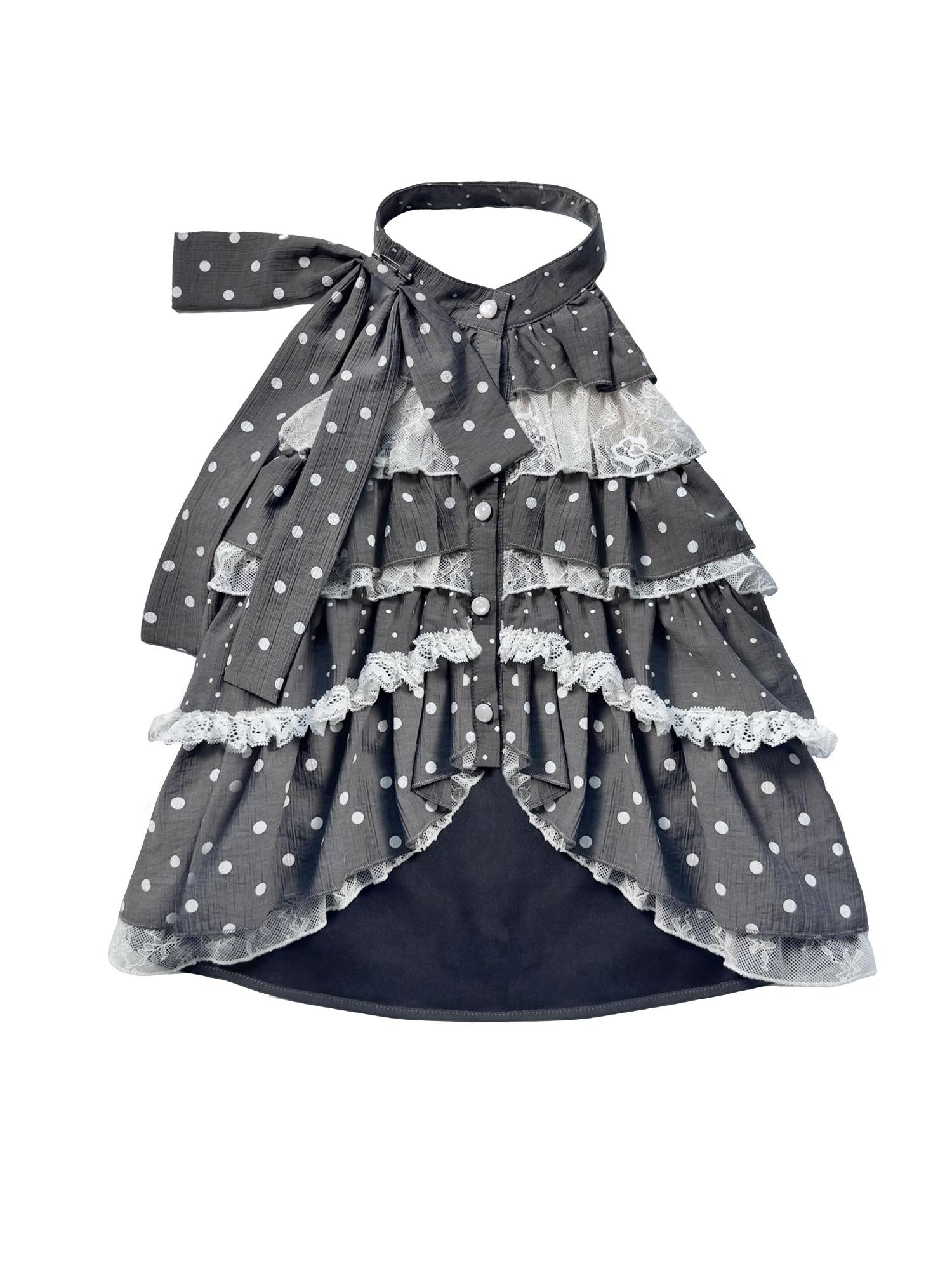 WSW Shape Retaining Sweet Slim Backless Tie Front Polka Dot Cropped Tank Tops