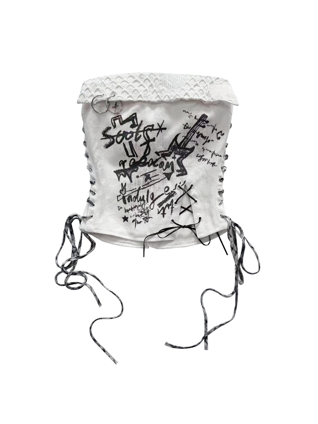WSW Slim Tie Strap Printed Cotton H Back Crop White Tube Tops / Bandeaus