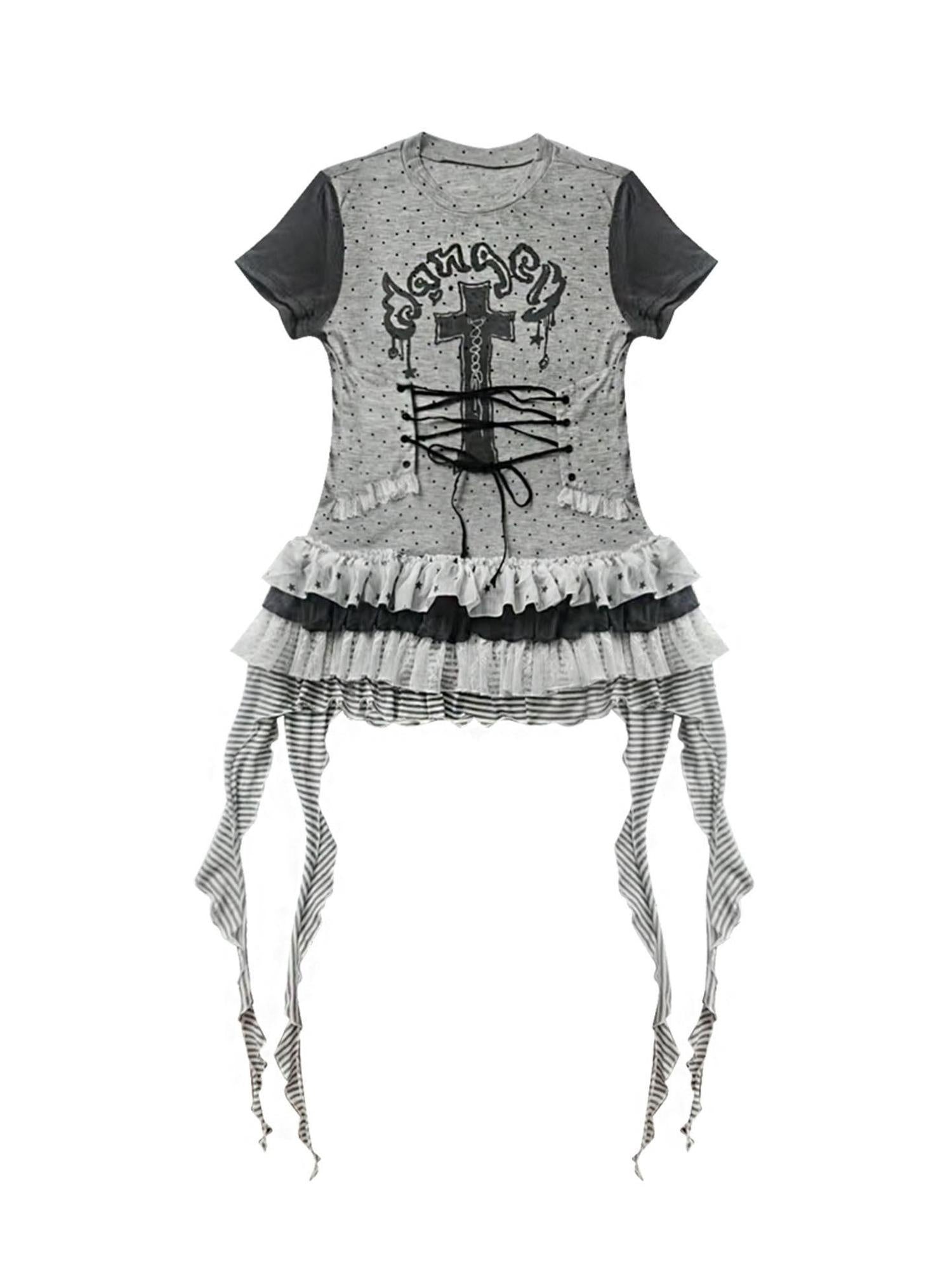 WSW Soft Cotton Blend Cute Tee Dress Short Sleeve Grey Sheer Mini Dresses