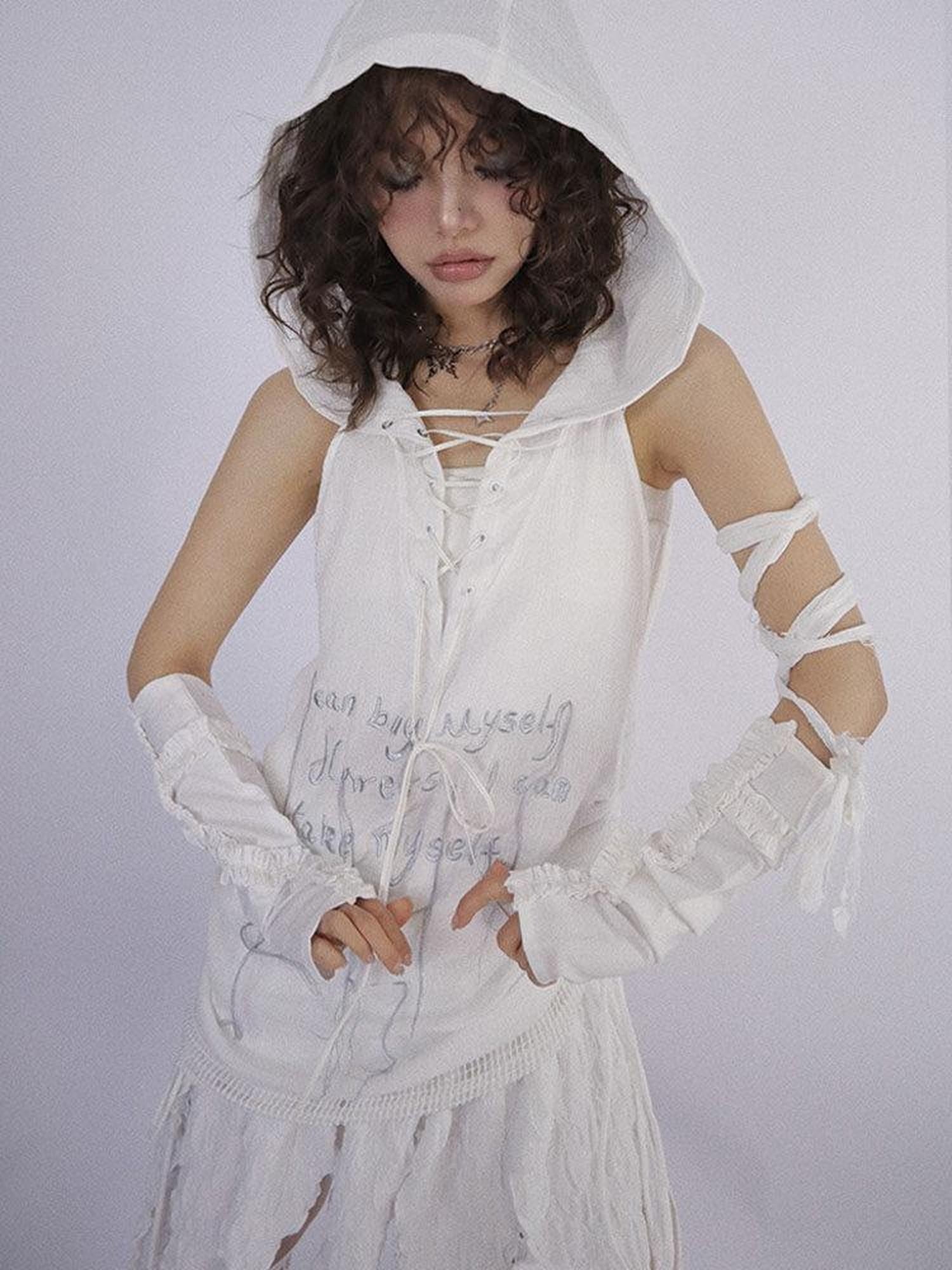 WSW Soft Cotton Blend Original Halter Mid Length Womens White One Size Hoodies