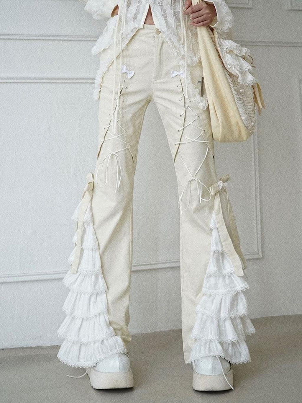 WSW Stretch Cotton Blend Original Low Rise Micro Flare Ivory Chinos