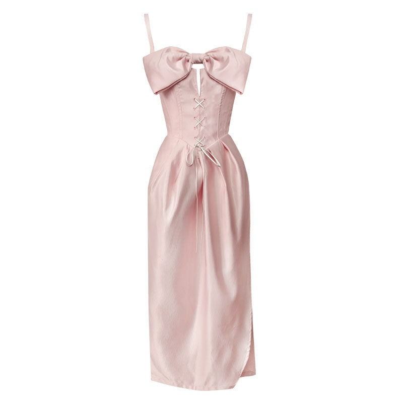 WSW_Sweet_Bow_Halter_Square_Neck_Girly_Soft_Pink_Bridal_Party_Date_Slip_Midi_Dresses_MISSTT