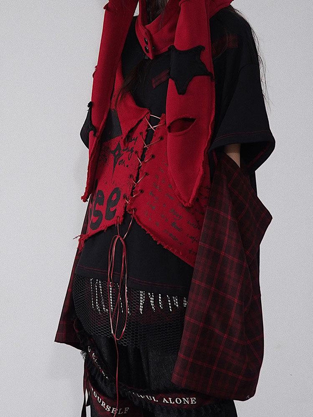 WSW Thick Oversized Crewneck Street Midlength Lettered Red Black Cotton Sweatshirts