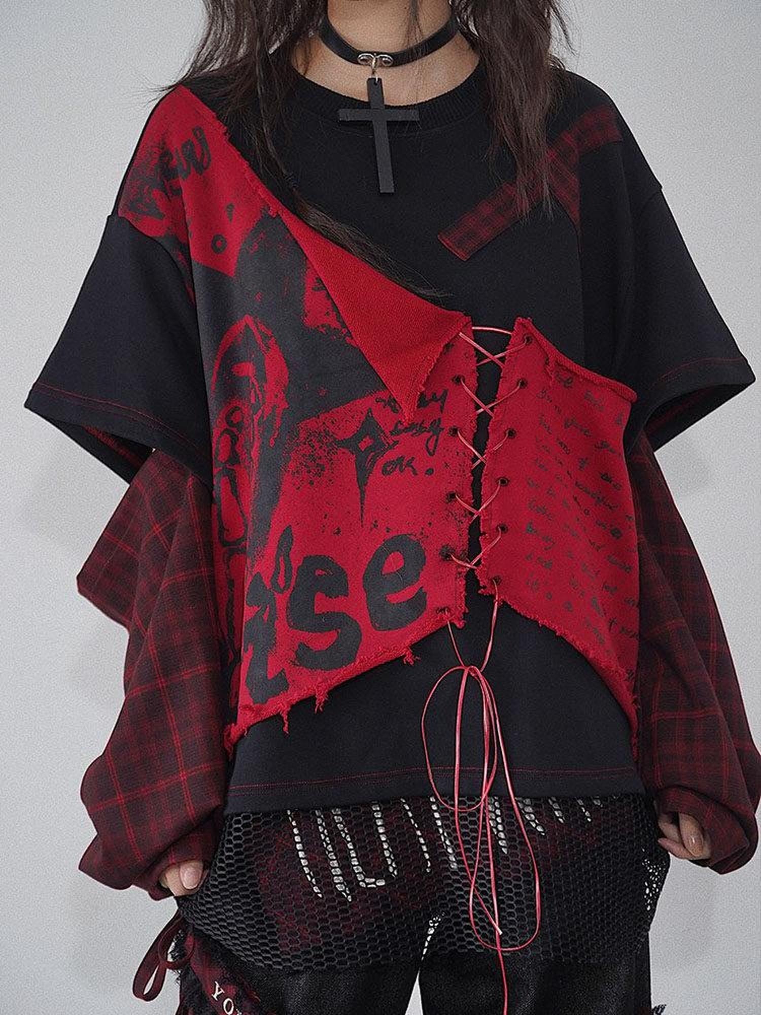 WSW Thick Oversized Crewneck Street Midlength Lettered Red Black Cotton Sweatshirts