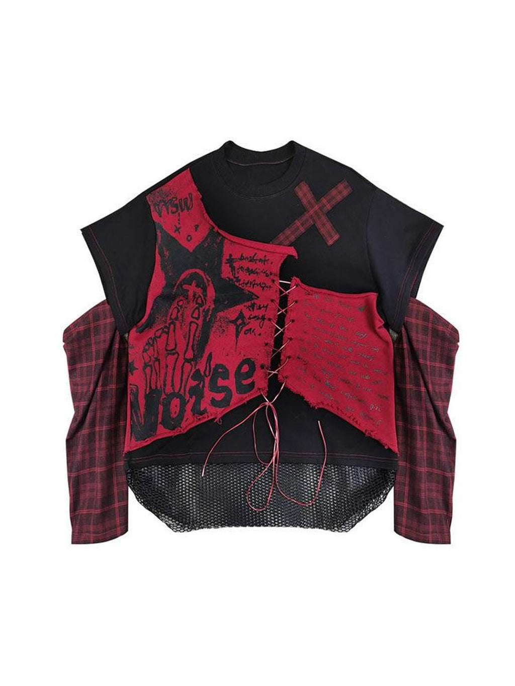 WSW Thick Oversized Crewneck Street Midlength Lettered Red Black Cotton Sweatshirts