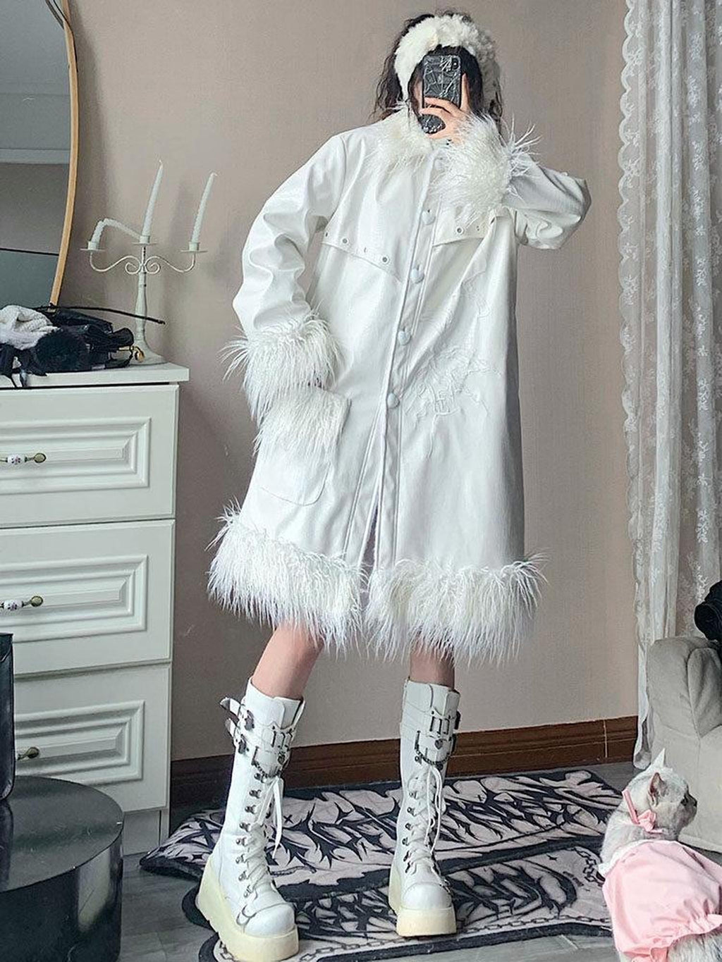 WSW Thick Padded Street Style Oversized White Long Sleeve Casual Long Coats