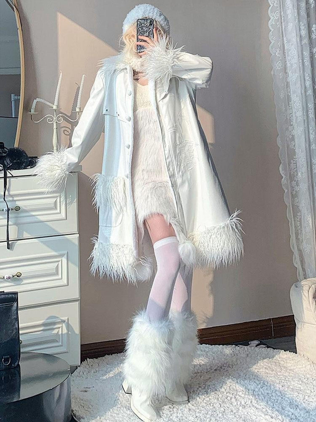 WSW Thick Padded Street Style Oversized White Long Sleeve Casual Long Coats