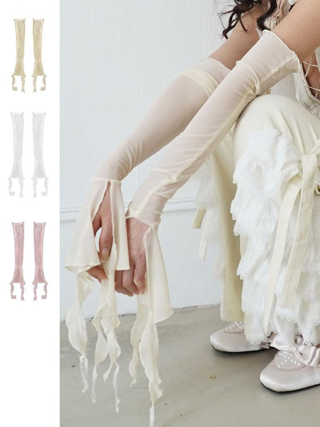 WSW Thin Half Finger Breathable Gloves For Teens Pink White Beige Gloves & Mittens